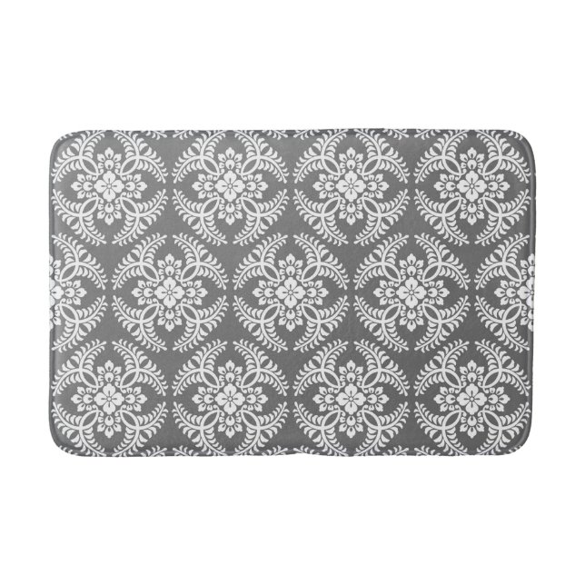 Japanese Medallion Pattern, Grey / Grey & White  Bath Mat (Front)