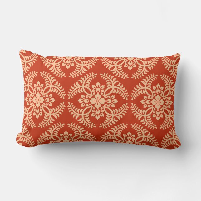 Japanese Medallion Pattern, Mandarin Orange Lumbar Cushion (Front)