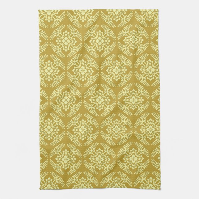 Japanese Medallion Pattern, Mustard Yellow  Tea Towel (Vertical)