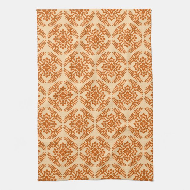 Japanese Medallion Pattern, Pastel Orange  Tea Towel (Vertical)
