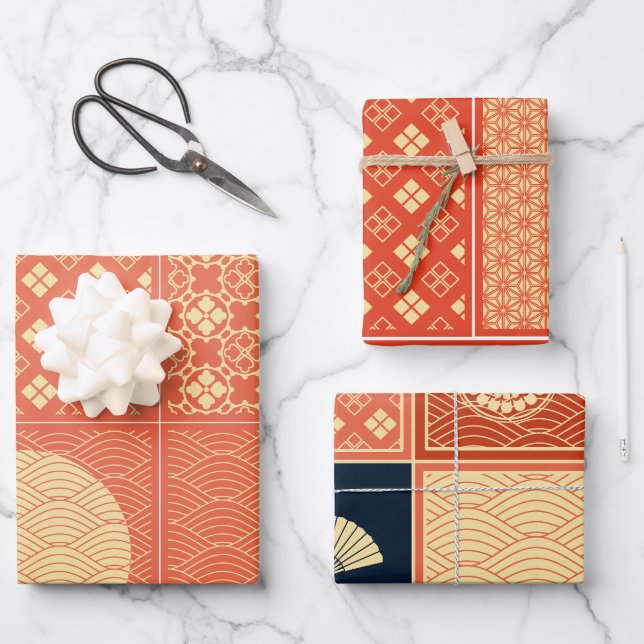 Japanese Mix Coral Pattern Patchwork Wrapping Paper Sheet (Front)
