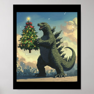 Japanese Monster Kaiju Carrying Christmas Tree  Poster