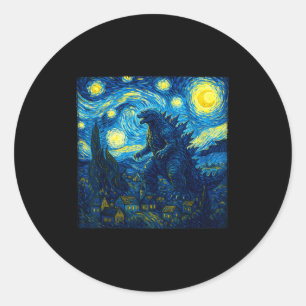 Japanese Monster Kaiju Van Gogh Starry Night  Classic Round Sticker