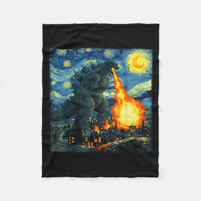 Japanese Monster Kaiju Van Gogh Starry Night  Fleece Blanket (Front)
