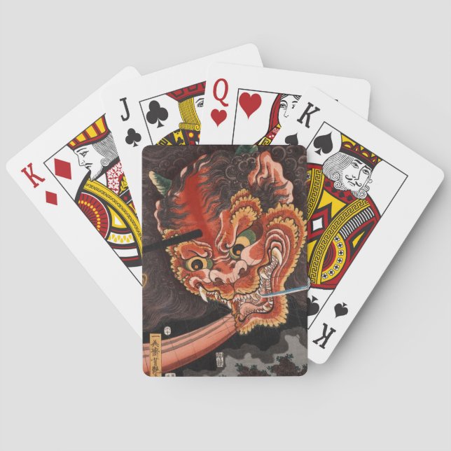 Japanese Monster Oni King Woodblock Print Playing Cards (Back)