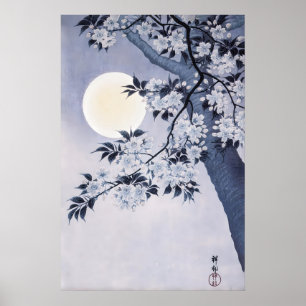 Japanese Moon Cherry Blossom Art Vintage Sakura Poster