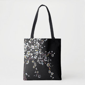 Japanese Mosaic Cherry Blossom Black Tote Bag