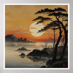 Japanese Mountains Watercolor Wall Art