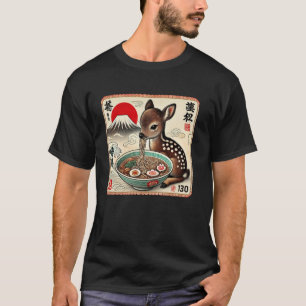 Japanese Mt. Fuji Sunset Postage Stamp Fawn Deer R T-Shirt