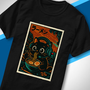 Japanese Music Retro Headphones Ramen Cute Cat T-Shirt
