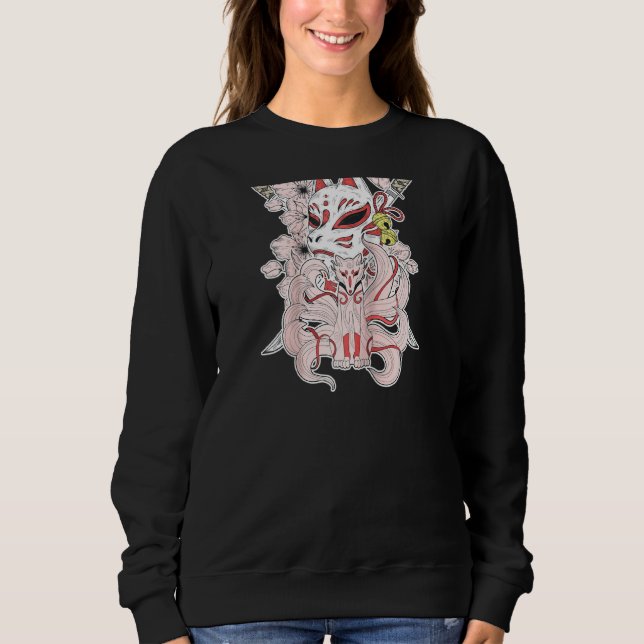 Japanese Mythical Creature Kitsune Mask Nine Taile Sweatshirt (Front)