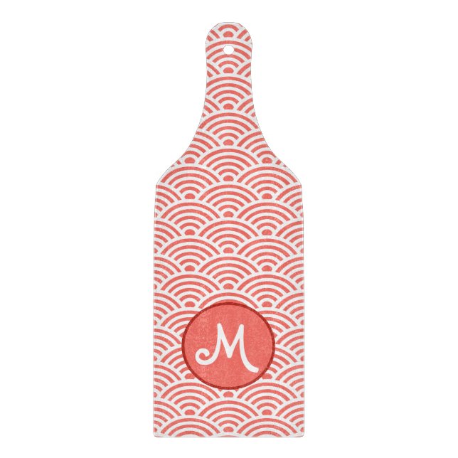 Japanese Nami Wave Pattern and Monogram Cutting Board (Front)