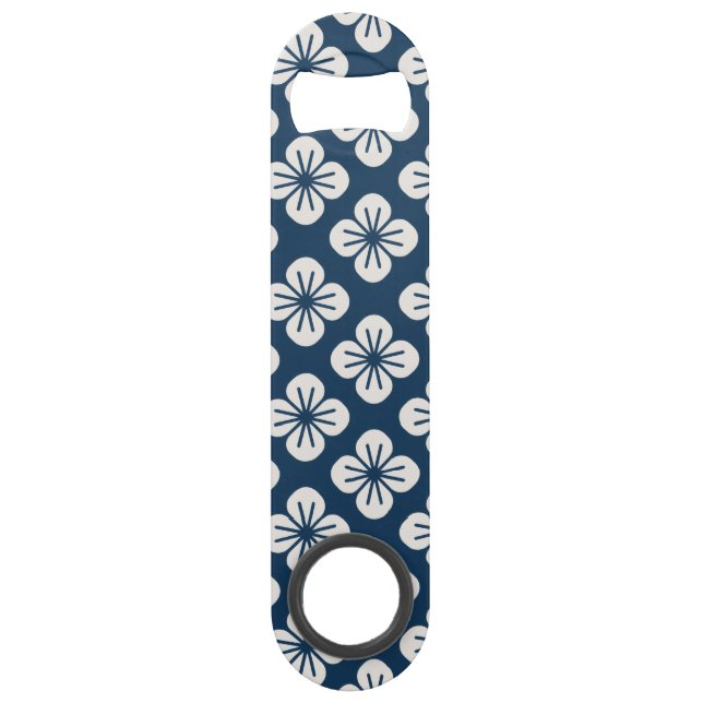 Japanese Navy Blue Ivory Floral Geometric Pattern (Front)