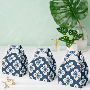 Japanese Navy Blue Ivory Floral Geometric Pattern Favour Box