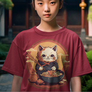 Japanese Neko Kitty Cat Eating Ramen T-Shirt