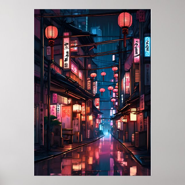 Japanese Neon Street Illustration Poster (Front)