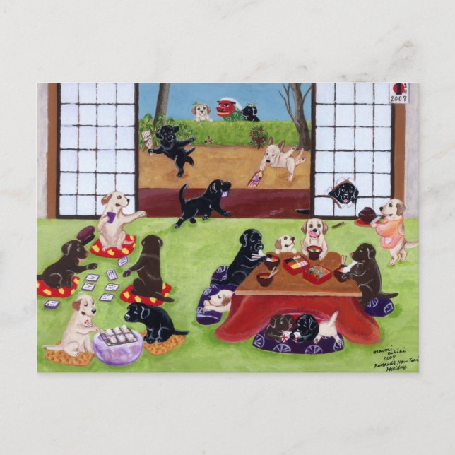 Japanese New Year's Day Labradors Holiday Postcard (Front)