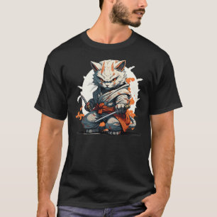 Japanese Ninja Cat Warrior Battle Pose Kawaii T-Shirt