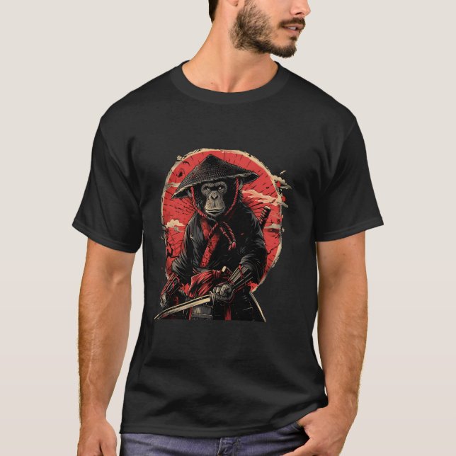 Japanese Ninja Monkey Japanese Warrior Samurai Mon T-Shirt (Front)