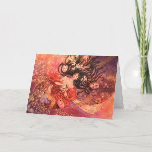 Japanese Noh Mask Fantasy Art Greeting Card
