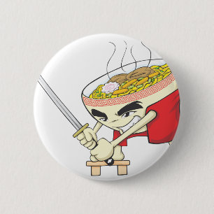 Japanese Noodle Soup Fighter with Samurai Sword 6 Cm Round Badge