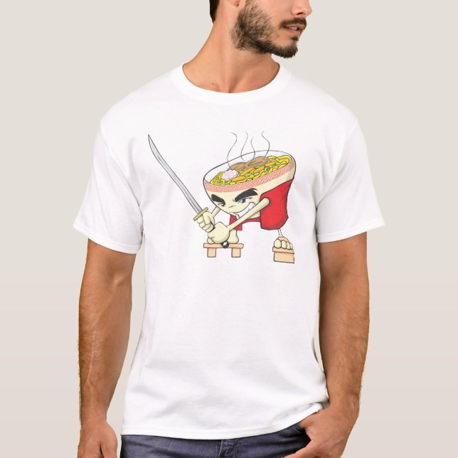 Japanese Noodle Soup Fighter with Samurai Sword T-Shirt (Front)