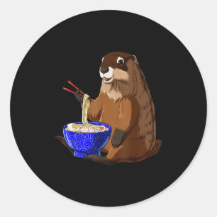 Japanese Noodles Kawaii Ramen Bowl Funny Groundhog Classic Round Sticker