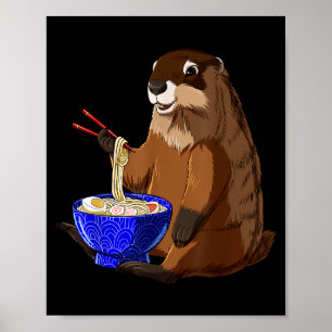 Japanese Noodles Kawaii Ramen Bowl Funny Groundhog Poster