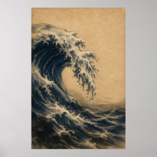 Japanese Ocean Wave Japandi Wall Art Poster