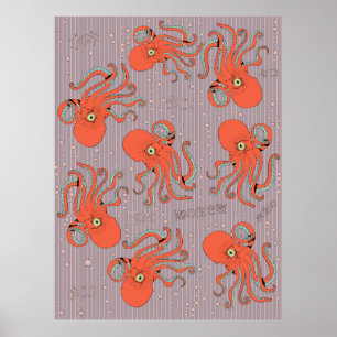 Japanese Octopus Pattern Poster