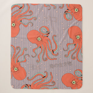 Japanese Octopus Pattern Sherpa Blanket