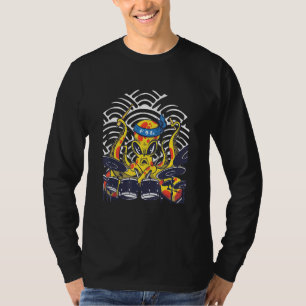 Japanese Octopus Sea Monster Playing Drum Kit T-Shirt