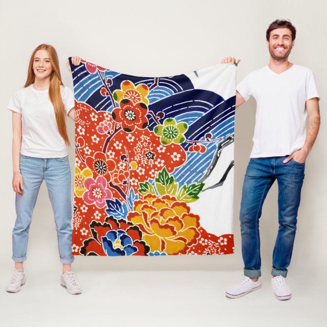 Japanese Okinawan Dye (Bingata) Fleece Blanket (In Situ)