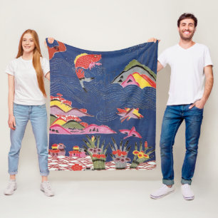 Japanese Okinawan Dye (Bingata) Fleece Blanket