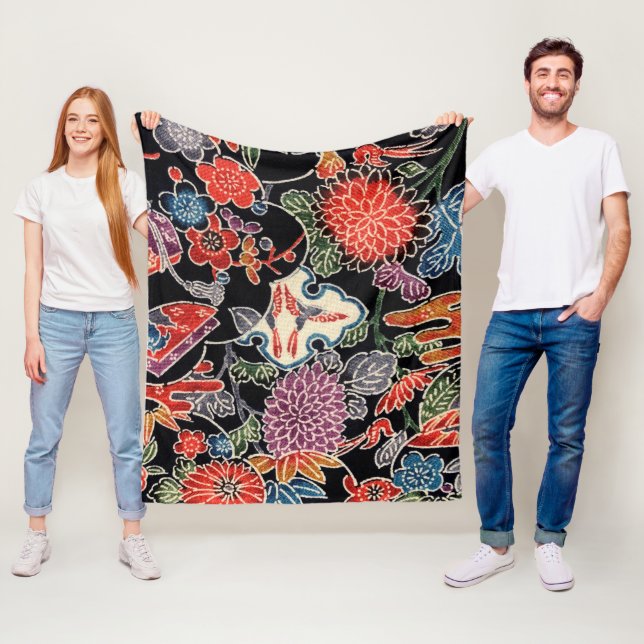 Japanese Okinawan Dye (Bingata) Fleece Blanket (In Situ)