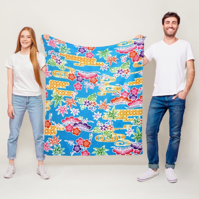 Japanese Okinawan Dye (Bingata) Fleece Blanket (In Situ)