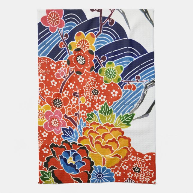 Japanese Okinawan Dye (Bingata) Tea Towel (Vertical)