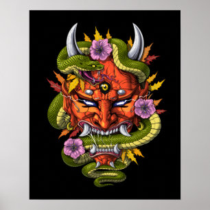 Japanese Oni Demon Mask Poster