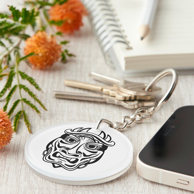 Japanese Oni Mask Tribal Demon Line Art Key Ring (Creator Uploaded)