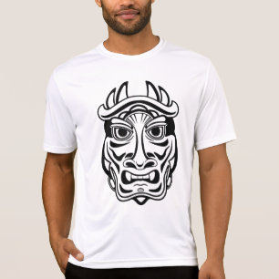 Japanese Oni Mask Tribal Demon Line Art T-Shirt