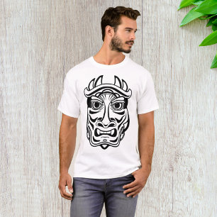 Japanese Oni Mask Tribal Demon Line Art T-Shirt