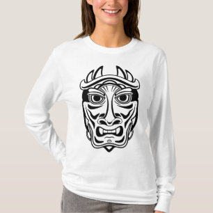 Japanese Oni Mask Tribal Demon Line Art T-Shirt