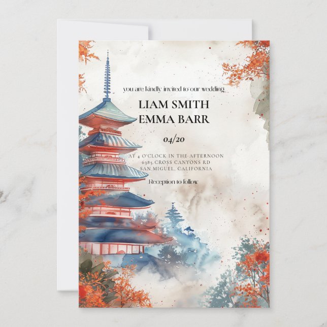 Japanese Oriental Asian Wedding Invitation (Front)