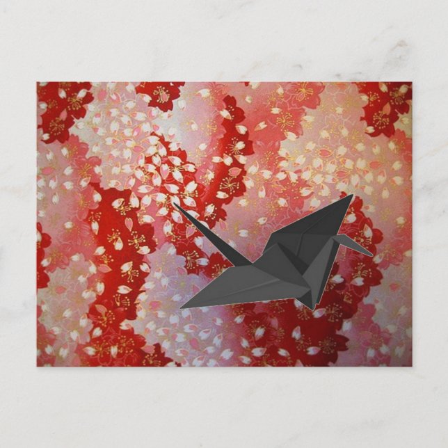 japanese Origami crane pink Sakura cherry blossom Postcard (Front)