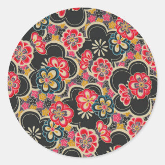 Japanese Origami Design Multi-Colour Flowers Kimon Classic Round Sticker
