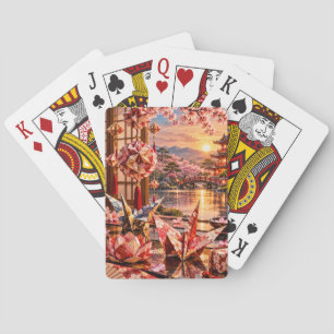 Japanese Origami: Sakura Sunset Playing Cards