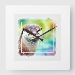 Japanese Otter in Tranquil Waters 040924AREF130 - Square Wall Clock