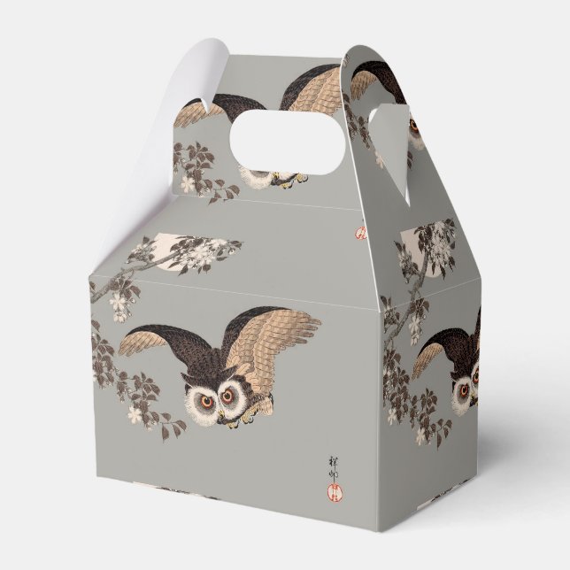 Japanese Owl Night Moon Woodcut Flying Night Favour Box (Front Side)