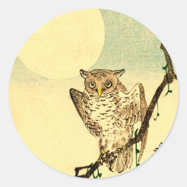 Japanese Owl no.1 Classic Round Sticker (Front)