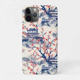 Japanese Pagoda Cherry Blossom Blue Cream Case-Mate iPhone Case